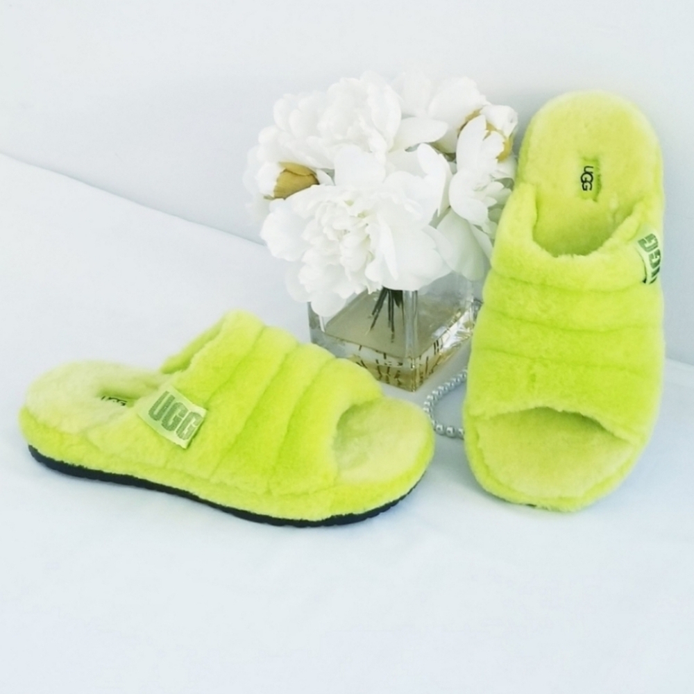 UGG Fluff You Slipper Slides Keylime/Black Color NEW NWT All Gender Size M9/W10